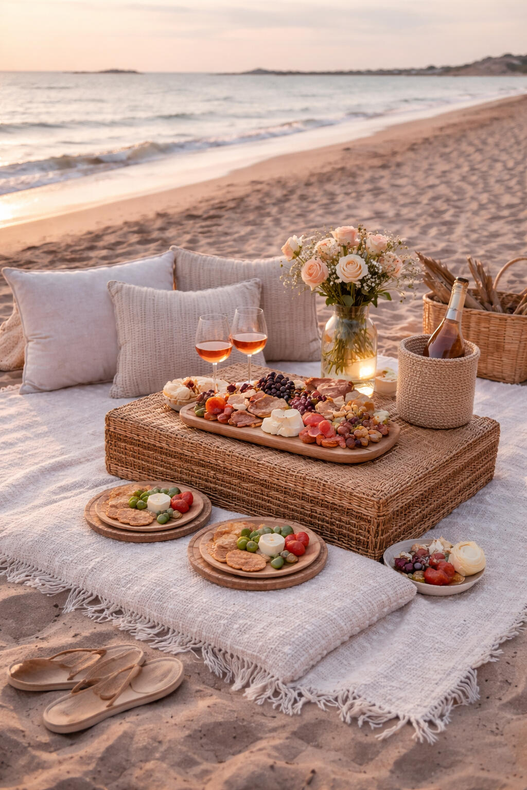 Surprise picnic proposal at sunset on Folly Beach